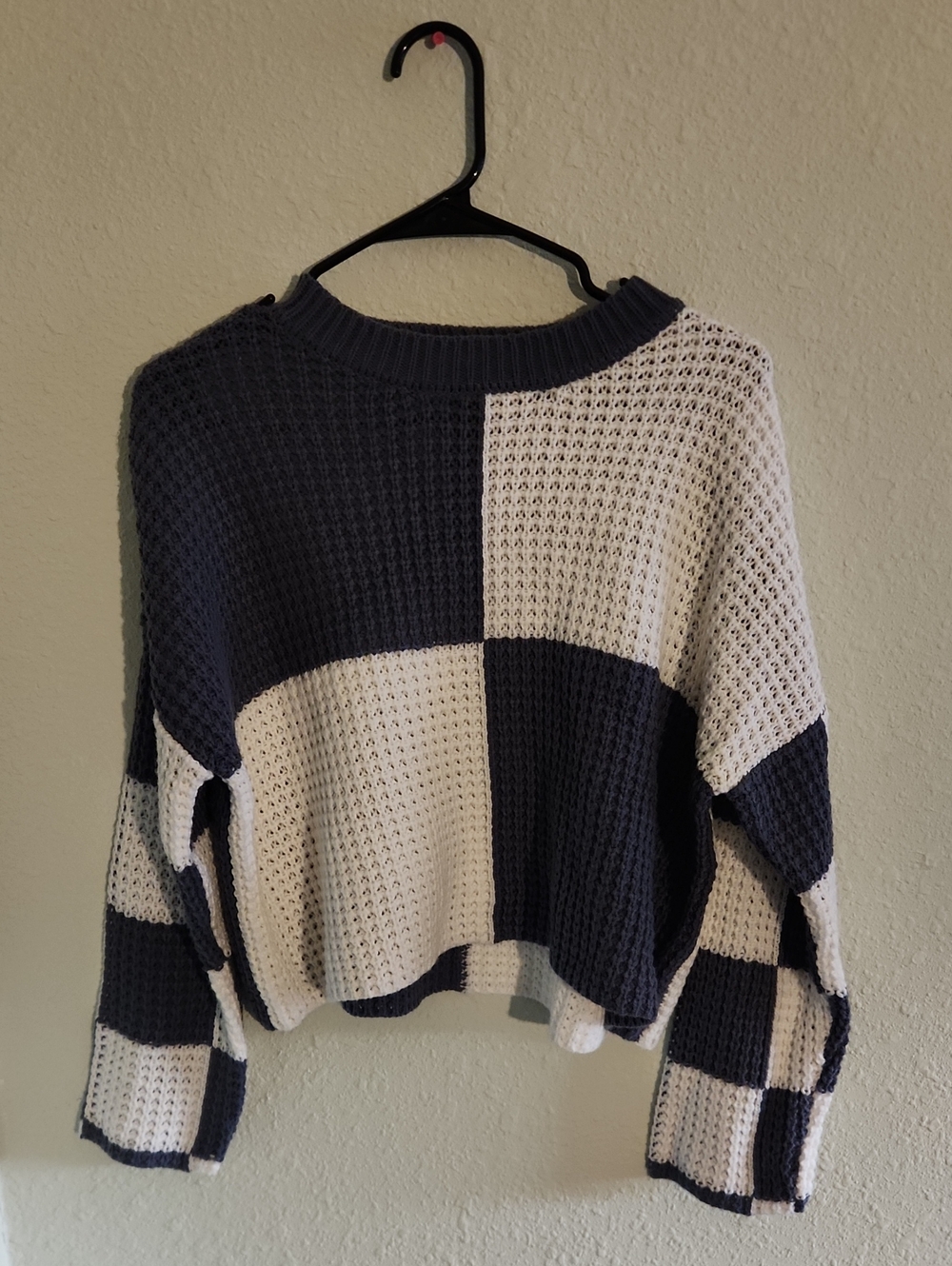 Womens moon & madison Navy and White Waffle-Knit Crewneck Sweater